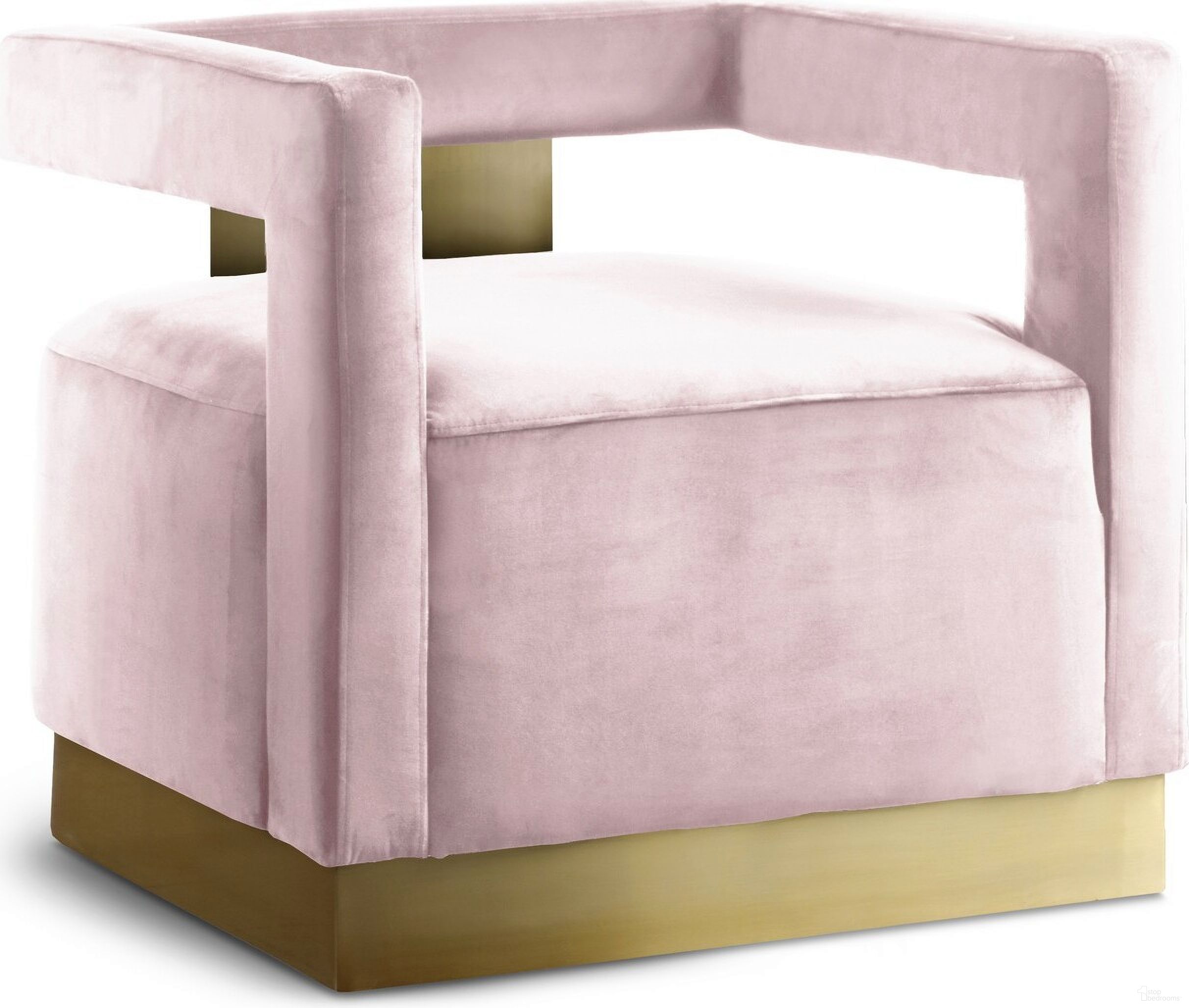 The appearance of Armani Velvet Accent Chair In Pink designed by Meridian in the modern / contemporary interior design. This pink piece of furniture  was selected by 1StopBedrooms from Armani Collection to add a touch of cosiness and style into your home. Sku: 597Pink. Material: Velvet.