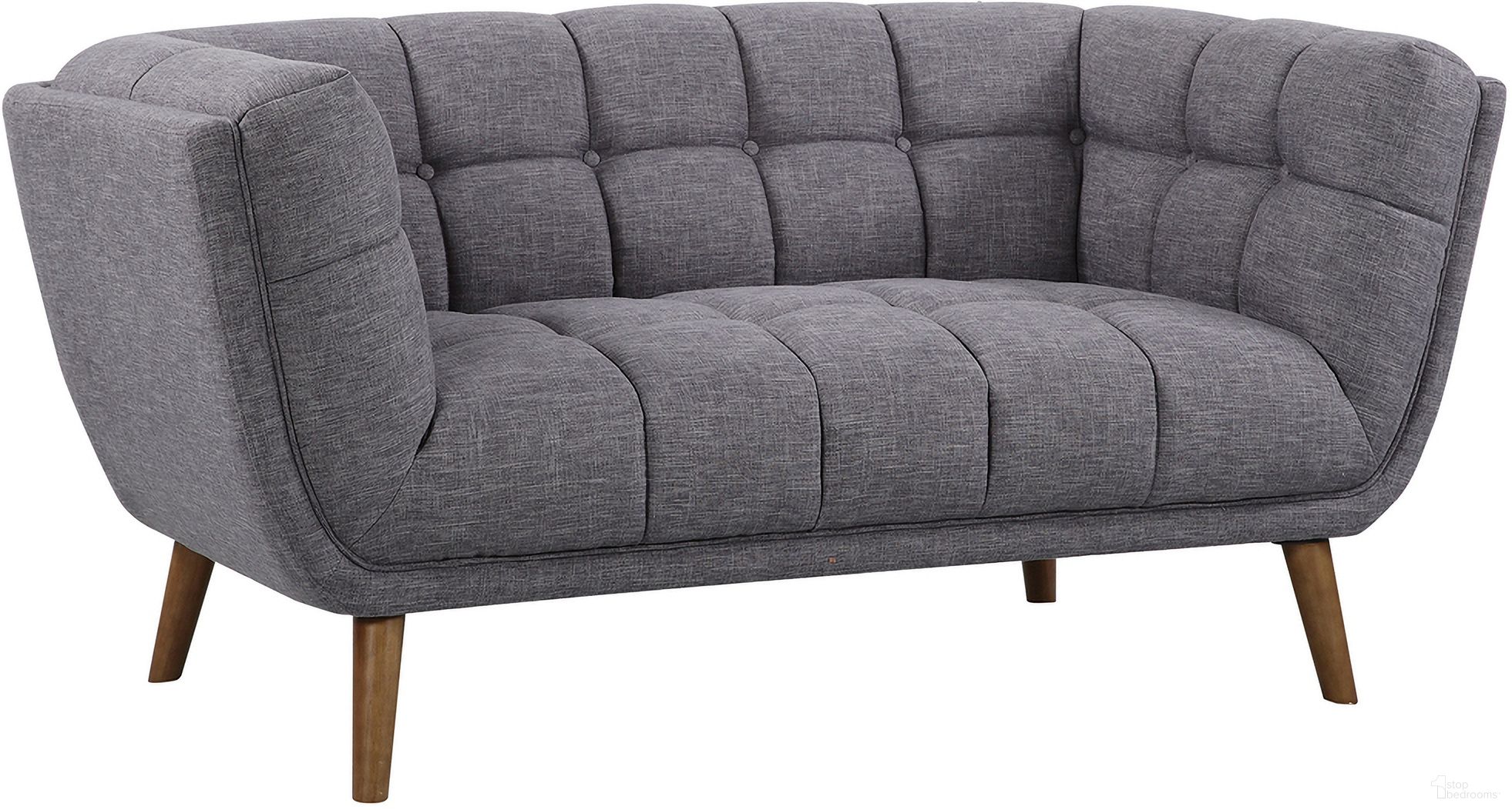 Phantom Mid-Century Modern Loveseat In Dark Gray Linen and Walnut Legs
