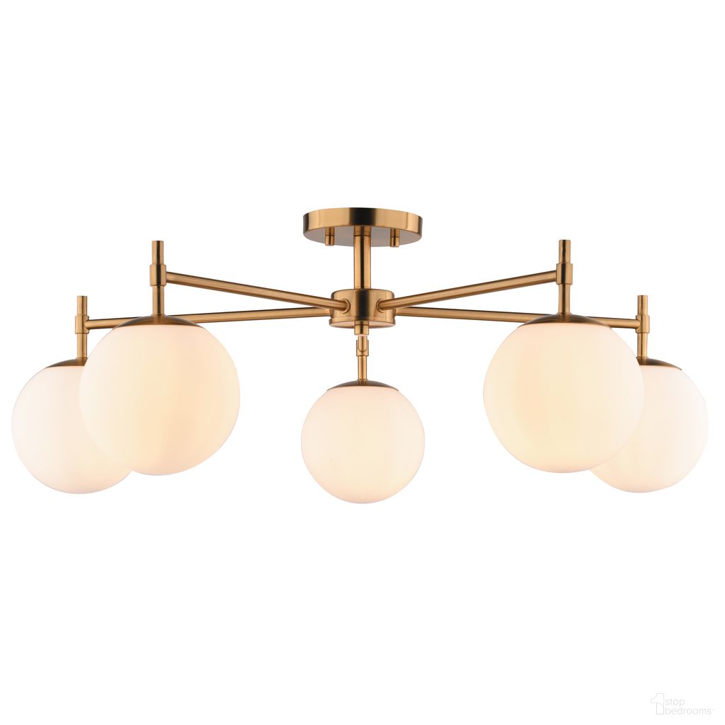 The appearance of Armitage 32 Inch 5 Light Semi-Flush In Muted Brass designed by Vaxcel in the transitional interior design. This muted brass piece of furniture  was selected by 1StopBedrooms from Armitage Collection to add a touch of cosiness and style into your home. Sku: C0348. Material: Steel.