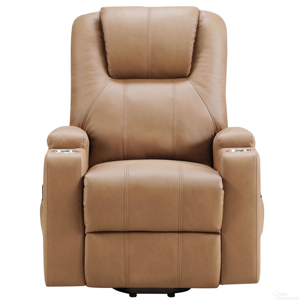 The appearance of Armstrong Upholstered Power Lift Massage Recliner In Camel designed by Coaster in the transitional interior design. This camel piece of furniture  was selected by 1StopBedrooms from Armstrong Collection to add a touch of cosiness and style into your home. Sku: 609476P. Material: Polyester.