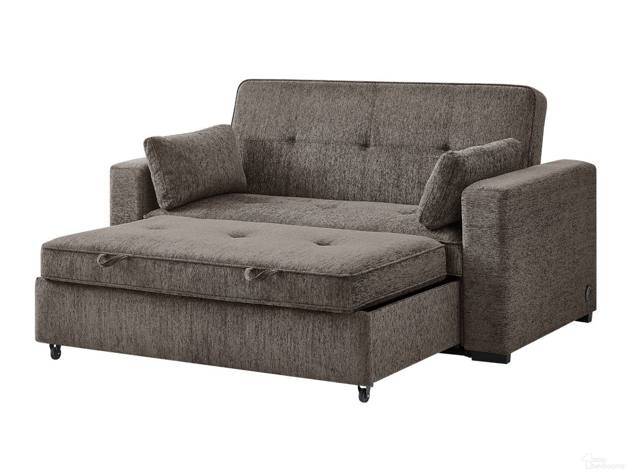 The appearance of Arnold 75 Inch Chenille Convertible Sofa Sleeper with Memory Foam and USB Charging Ports In Ash Brown designed by Lilola Home in the modern / contemporary interior design. This ash brown piece of furniture  was selected by 1StopBedrooms from Arnold Collection to add a touch of cosiness and style into your home. Sku: V81665-S;V81665-A. Material: Chenille.