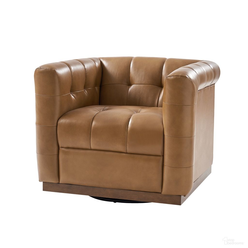 Arnold Genuine Leather Swivel Club Chair In Camel
