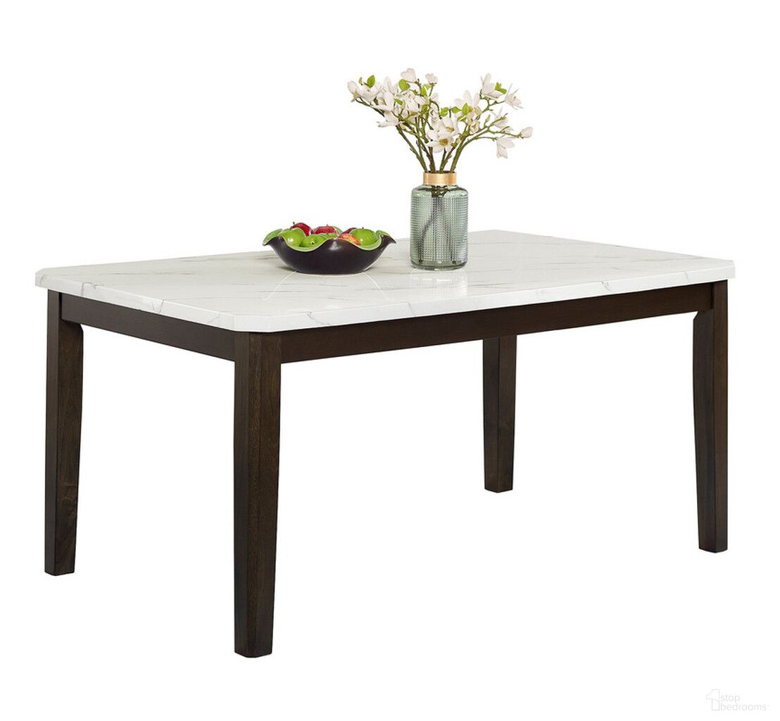 The appearance of Aron Dining Table In White Faux Marble and Dark Wood Legs designed by Best Quality Furniture in the modern / contemporary interior design. This white and dark wood piece of furniture was selected by 1StopBedrooms from Aron Collection to add a touch of cosiness and style into your home. Sku: D187-DT. Table Base Style: Legs. Material: Marble. Table Top Shape: Rectangular. Size: 38" x 64".