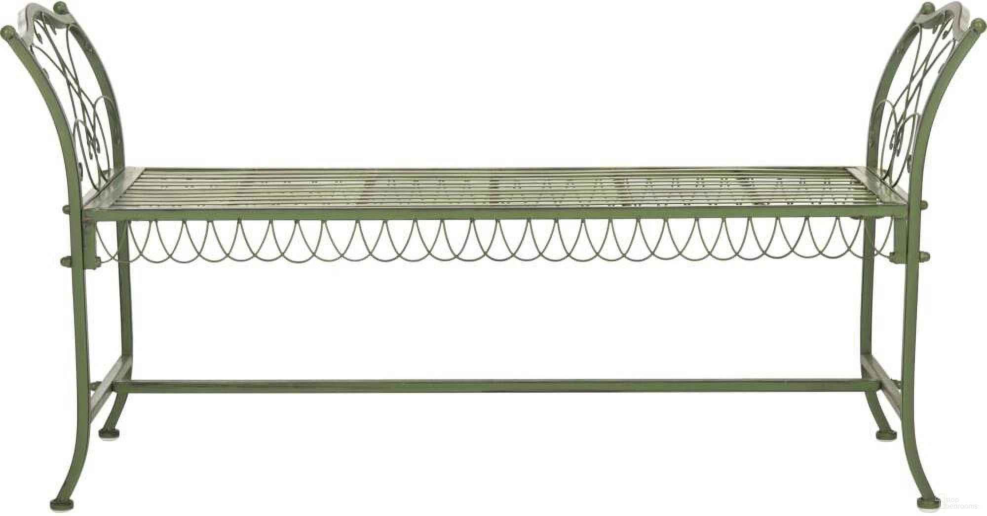 The appearance of Arona Antique Green Wrought Iron 51 Inch Garden Bench designed by Safavieh in the modern / contemporary interior design. This antique green piece of furniture was selected by 1StopBedrooms from Safavieh PAT Collection to add a touch of cosiness and style into your home. Sku: PAT5015A. Material: Iron.