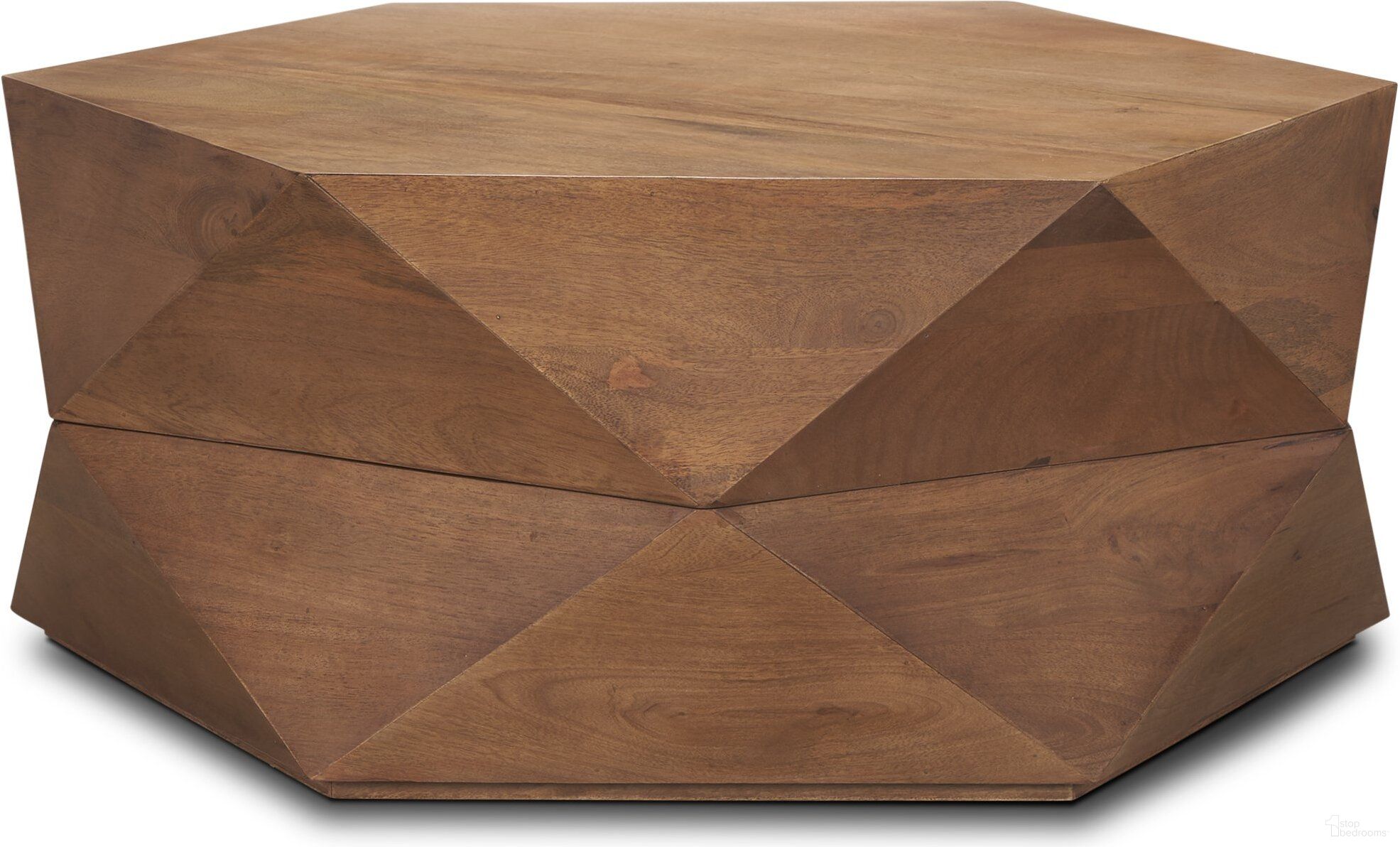 The appearance of Arreto Hexagonal Hinged Solid Wood Top and Base Coffee Table designed by Mercana in the modern / contemporary interior design. This wood piece of furniture  was selected by 1StopBedrooms from Arreto Collection to add a touch of cosiness and style into your home. Sku: 70566. Material: Wood.