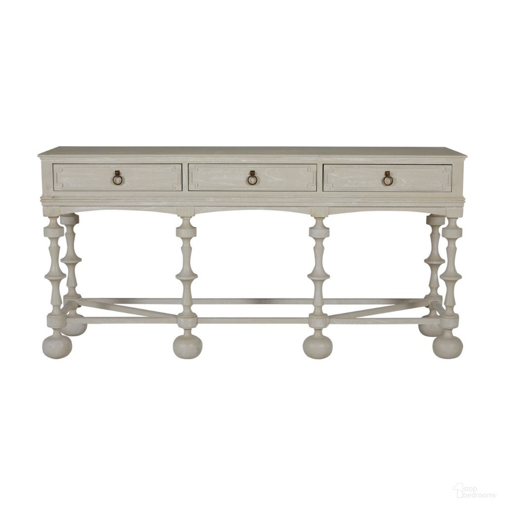 The appearance of Arrington Console Table In Cerused White and Antique Brass designed by Gabby in the transitional interior design. This cerused white/antique brass piece of furniture was selected by 1StopBedrooms from Arrington Collection to add a touch of cosiness and style into your home. Sku: SCH-169215. Material: Rubberwood.