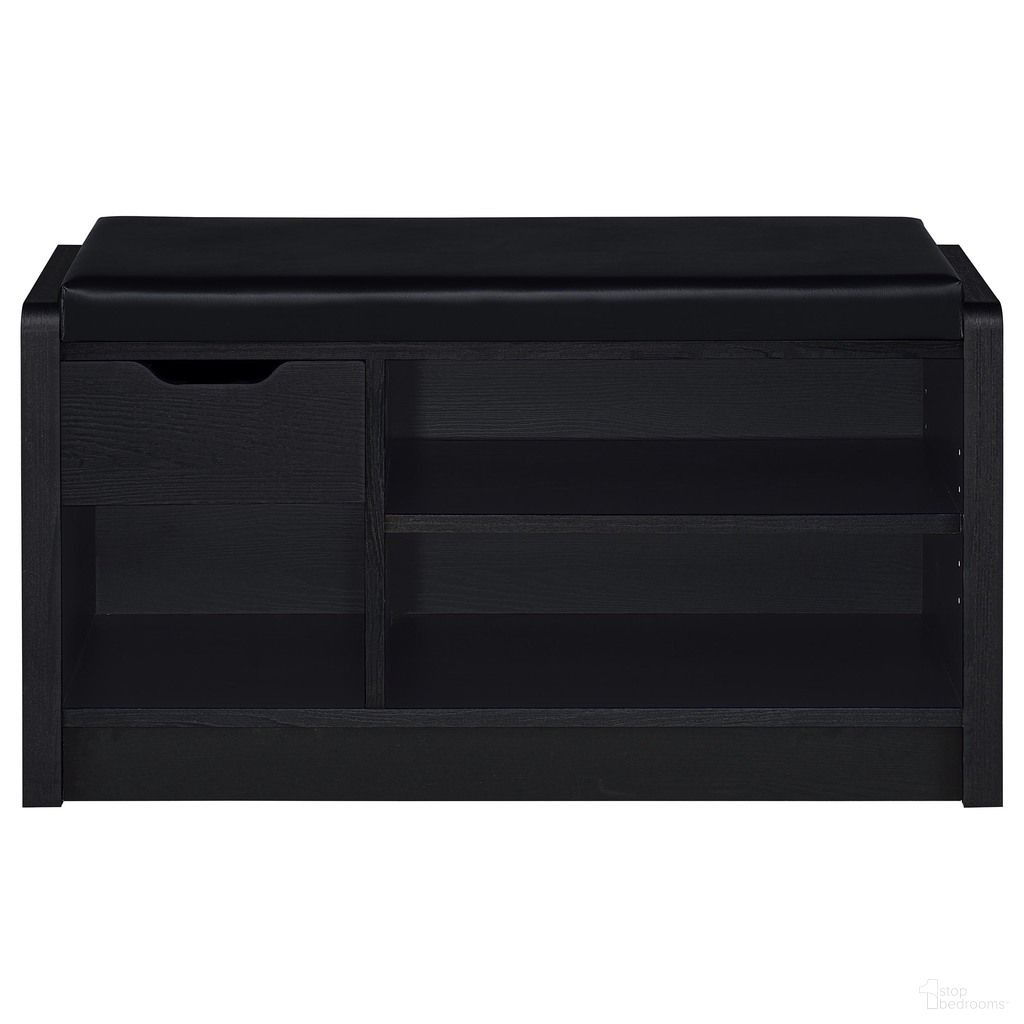 The appearance of Arrington Storage Bench In Black designed by Coaster in the transitional interior design. This black piece of furniture was selected by 1StopBedrooms from Arrington Collection to add a touch of cosiness and style into your home. Sku: 910323. Material: Polyester.