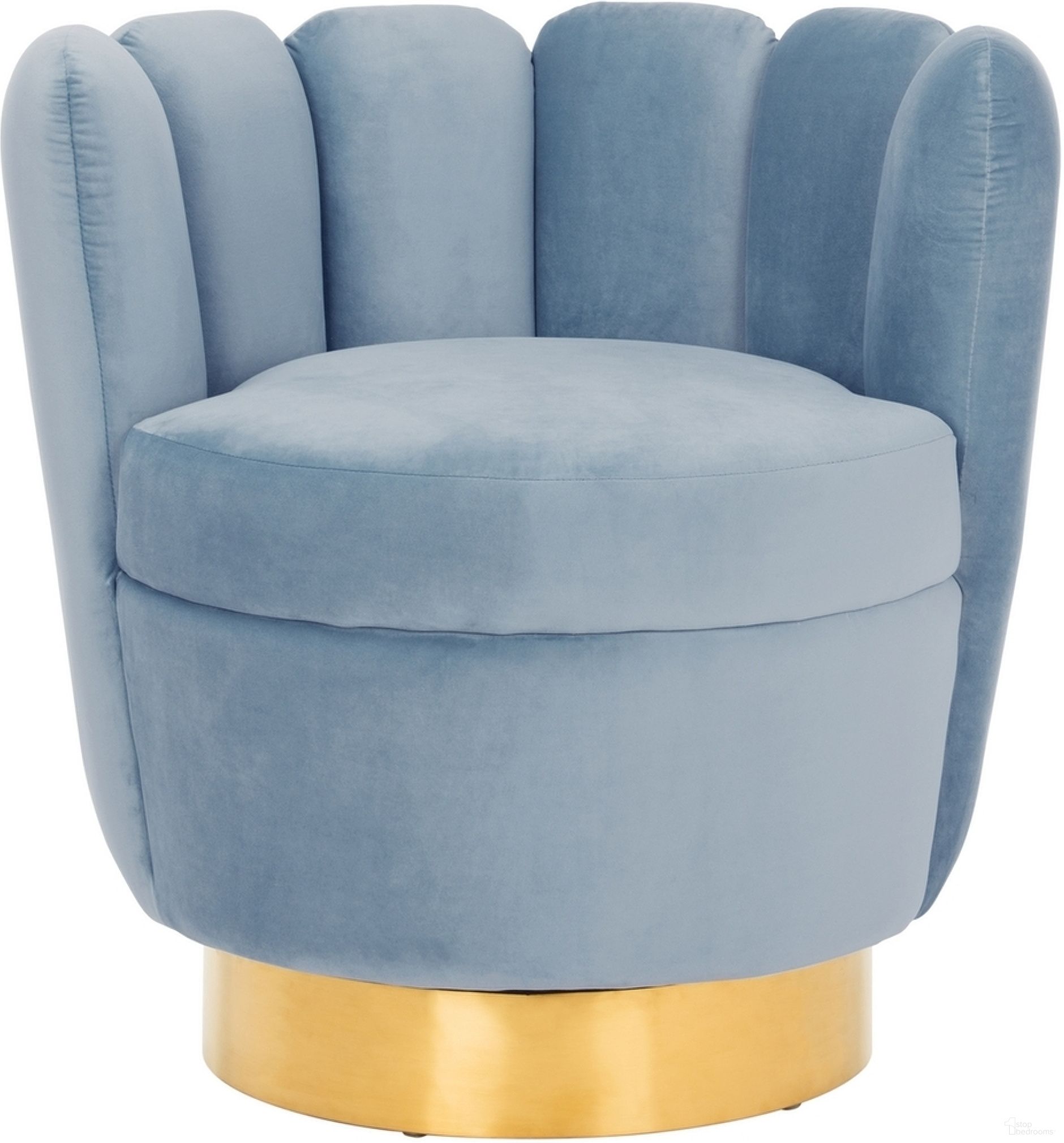 The appearance of Arrow Swivel Velvet Chair In Light Blue designed by Safavieh Couture in the glam interior design. This light blue piece of furniture  was selected by 1StopBedrooms from Arrow Collection to add a touch of cosiness and style into your home. Sku: SFV4711B. Material: Wood.