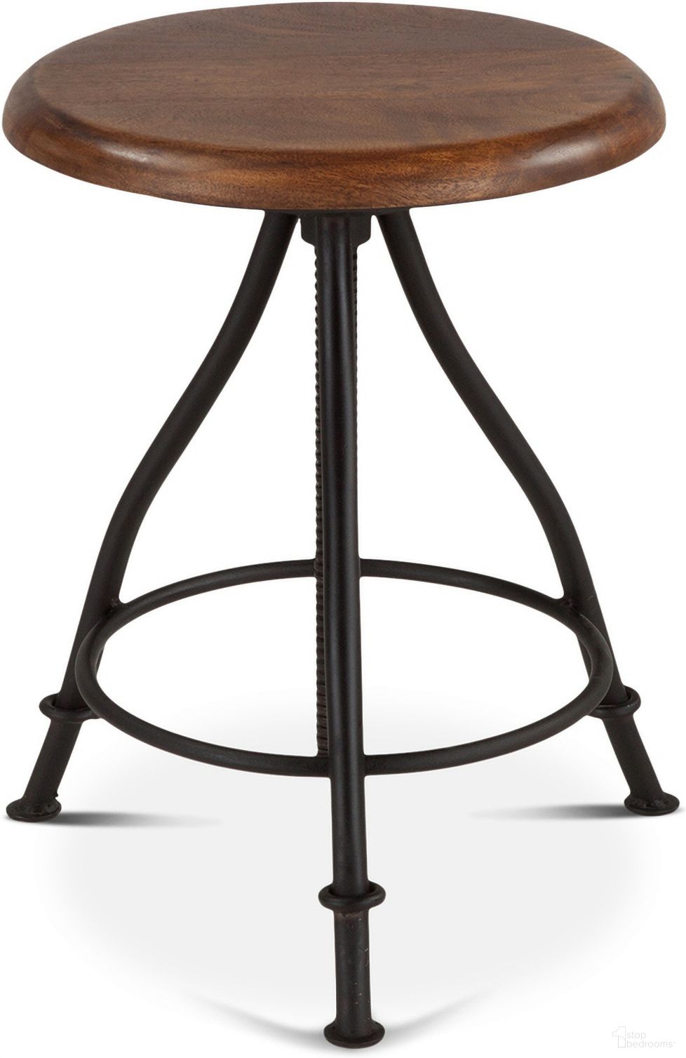 Artezia Height Adjustable Stool In Acacia and Iron with Walnut
