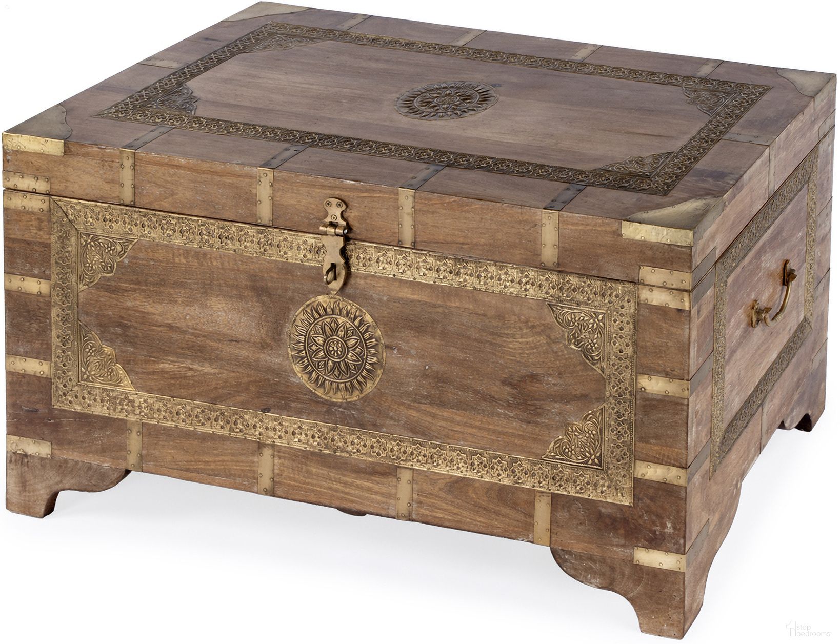 The appearance of Artifacts Nador Hand-Painted Storage Trunk In Light Brown designed by Butler Specialty Company in the bohemian interior design. This light brown piece of furniture  was selected by 1StopBedrooms from Artifacts Collection to add a touch of cosiness and style into your home. Sku: 3365118. Material: Wood.