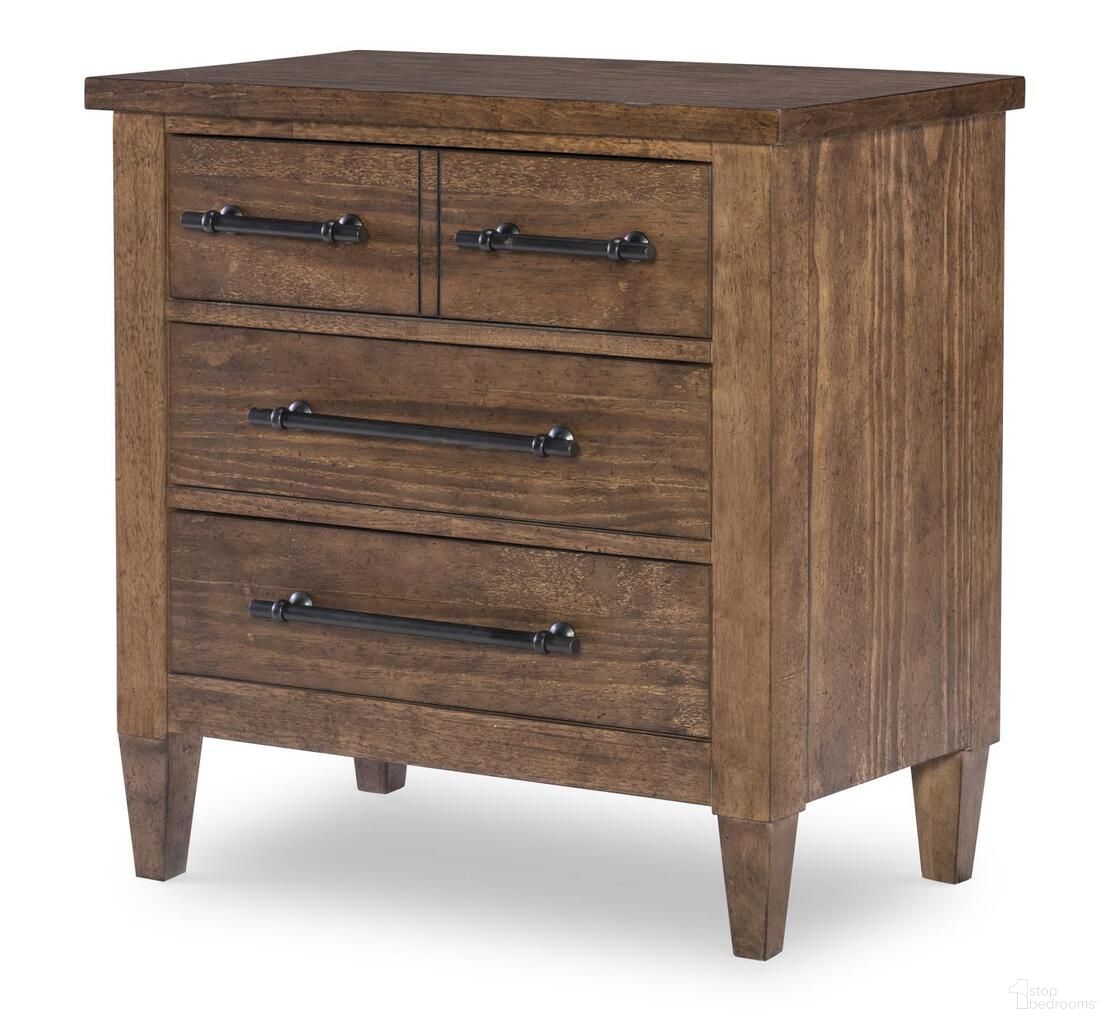 The appearance of Artisan's Place 3 Drawer Bedside Chest In Vintage Pine and Ironwood designed by Legacy Classic in the modern / contemporary interior design. This vintage pine and ironwood piece of furniture was selected by 1StopBedrooms from Artisan's Place Collection to add a touch of cosiness and style into your home. Sku: 3270-3101. Material: Pine Veneer.