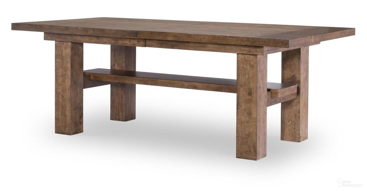 The appearance of Artisan's Place Complete Trestle Dining Table In Vintage Pine and Ironwood designed by Legacy Classic in the modern / contemporary interior design. This vintage pine and ironwood piece of furniture  was selected by 1StopBedrooms from Artisan's Place Collection to add a touch of cosiness and style into your home. Sku: 3270-122T;3270-122B. Table Base Style: Trestle. Table Top Shape: Rectangular. Size: 82" x 42". Material: Pine Veneer.
