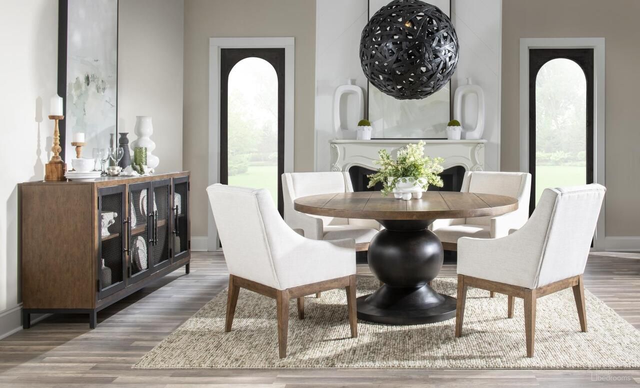 The appearance of Artisan's Place Round Dining Room Set In Vintage Pine and Ironwood designed by Legacy Classic in the modern / contemporary interior design. This vintage pine and ironwood piece of furniture was selected by 1StopBedrooms from Artisan's Place Collection to add a touch of cosiness and style into your home. Sku: 3270-520T;3270-520B;3270-141. Table Top Shape: Round. Size: 60". Material: Pine Veneer.