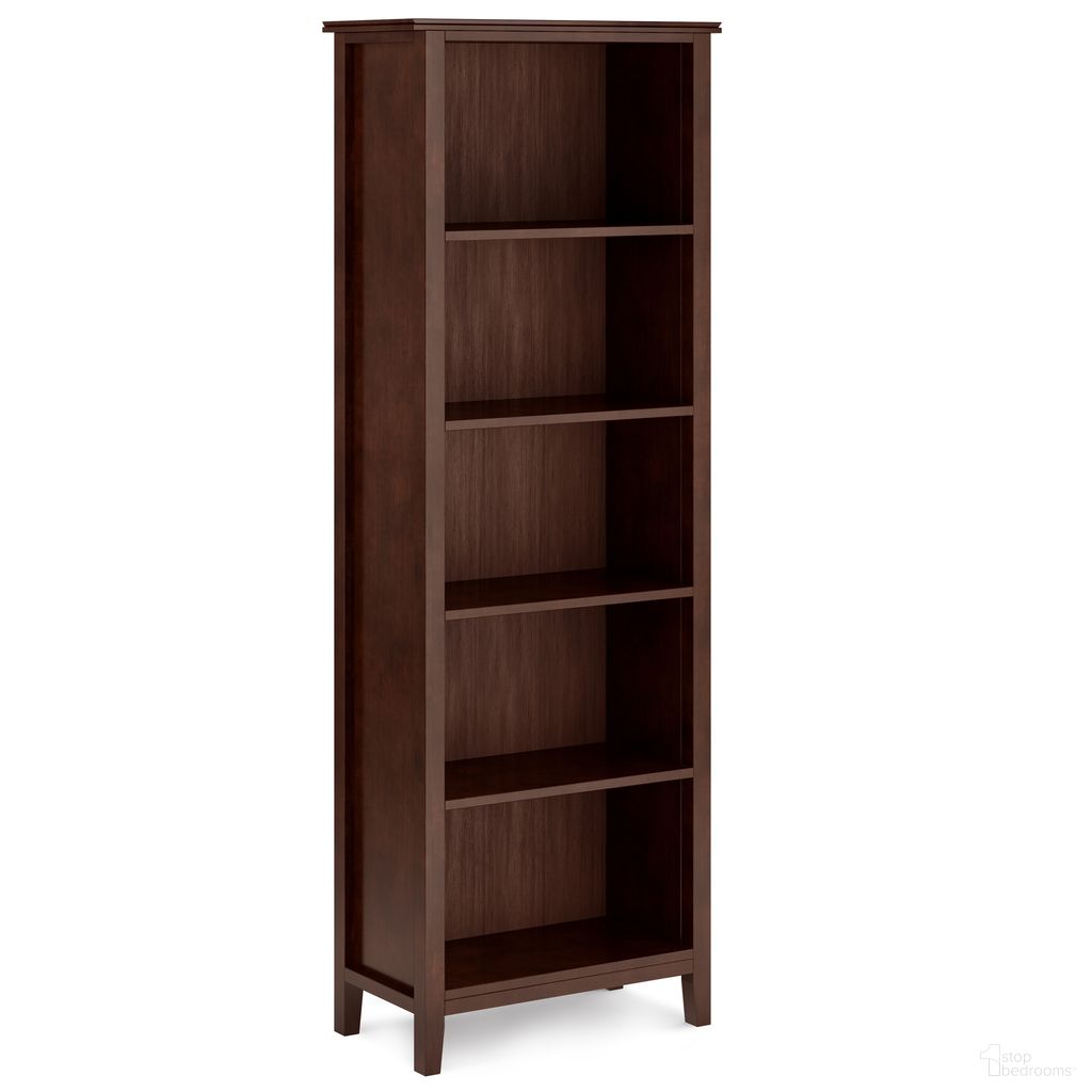The appearance of Artisan Solid Wood 5 Shelf Bookcase In Russet Brown designed by Simpli Home in the modern / contemporary interior design. This russet brown piece of furniture  was selected by 1StopBedrooms from Artisan Collection to add a touch of cosiness and style into your home. Sku: AXCART09-RUS. Material: Pine.