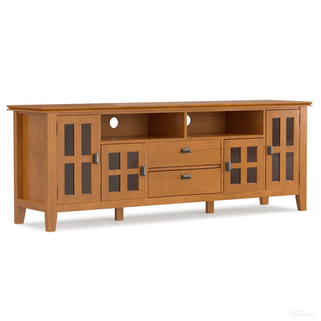 Artisan Solid Wood 72 Inch TV Media Stand In Honey Brown