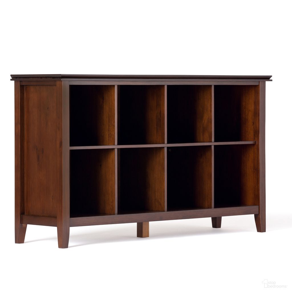The appearance of Artisan Solid Wood 8 Cube Storage Sofa Table In Russet Brown designed by Simpli Home in the transitional interior design. This russet brown piece of furniture was selected by 1StopBedrooms from Artisan Collection to add a touch of cosiness and style into your home. Sku: AXCRART20-RUS. Material: Pine.