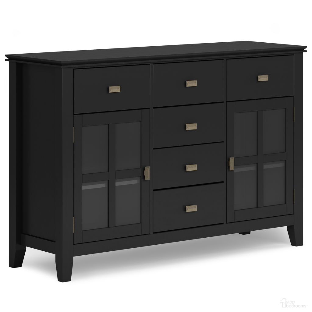 The appearance of Artisan Solid Wood Sideboard Buffet In Black designed by Simpli Home in the modern / contemporary interior design. This black piece of furniture was selected by 1StopBedrooms from Artisan Collection to add a touch of cosiness and style into your home. Sku: AXCART11-BL. Material: Pine.