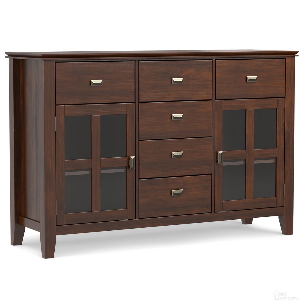 The appearance of Artisan Solid Wood Sideboard Buffet In Russet Brown designed by Simpli Home in the transitional interior design. This russet brown piece of furniture was selected by 1StopBedrooms from Artisan Collection to add a touch of cosiness and style into your home. Sku: AXCRART11-RUS. Material: Pine.