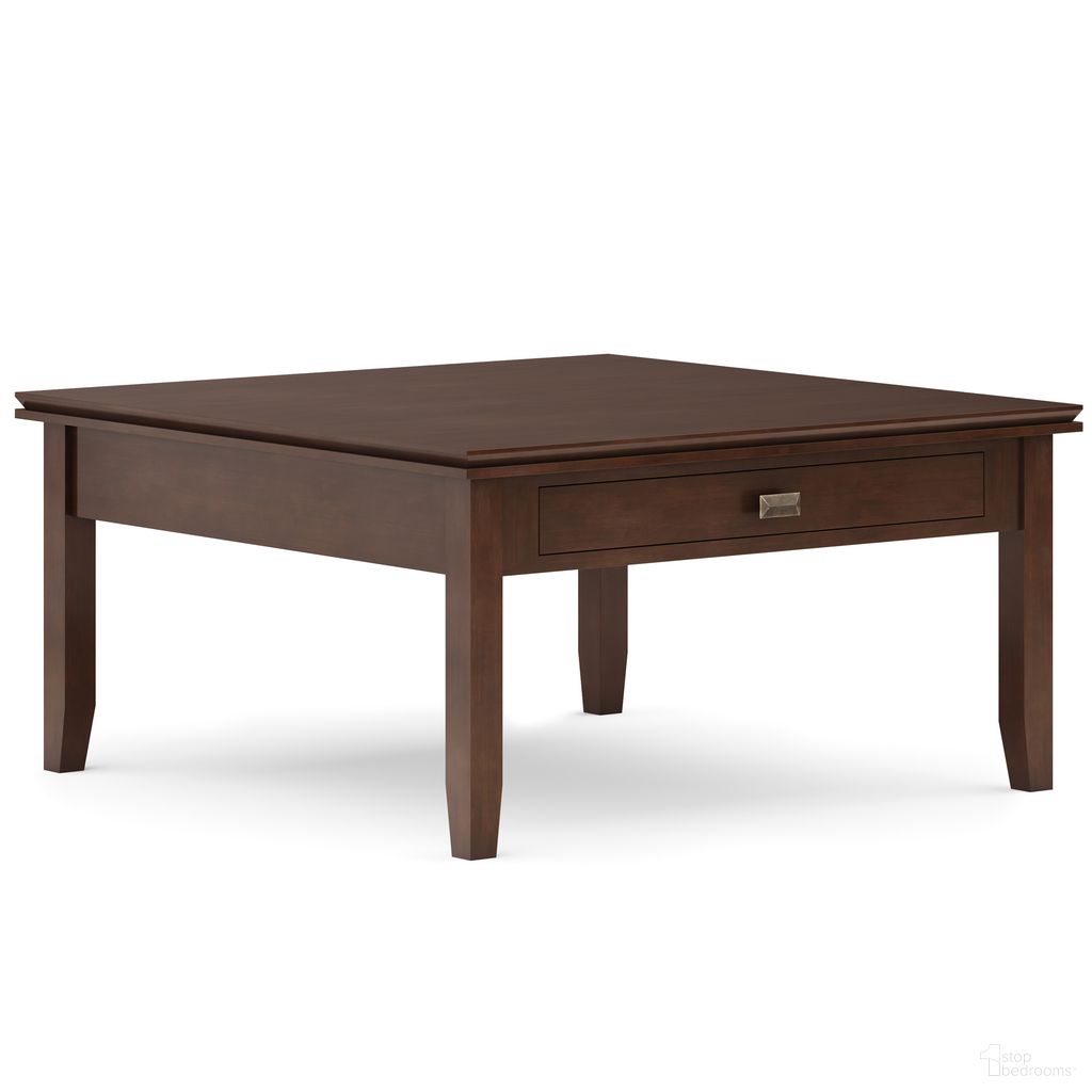 The appearance of Artisan Solid Wood Square Coffee Table In Russet Brown designed by Simpli Home in the transitional interior design. This russet brown piece of furniture was selected by 1StopBedrooms from Artisan Collection to add a touch of cosiness and style into your home. Sku: AXCART18-RUS. Material: Pine.