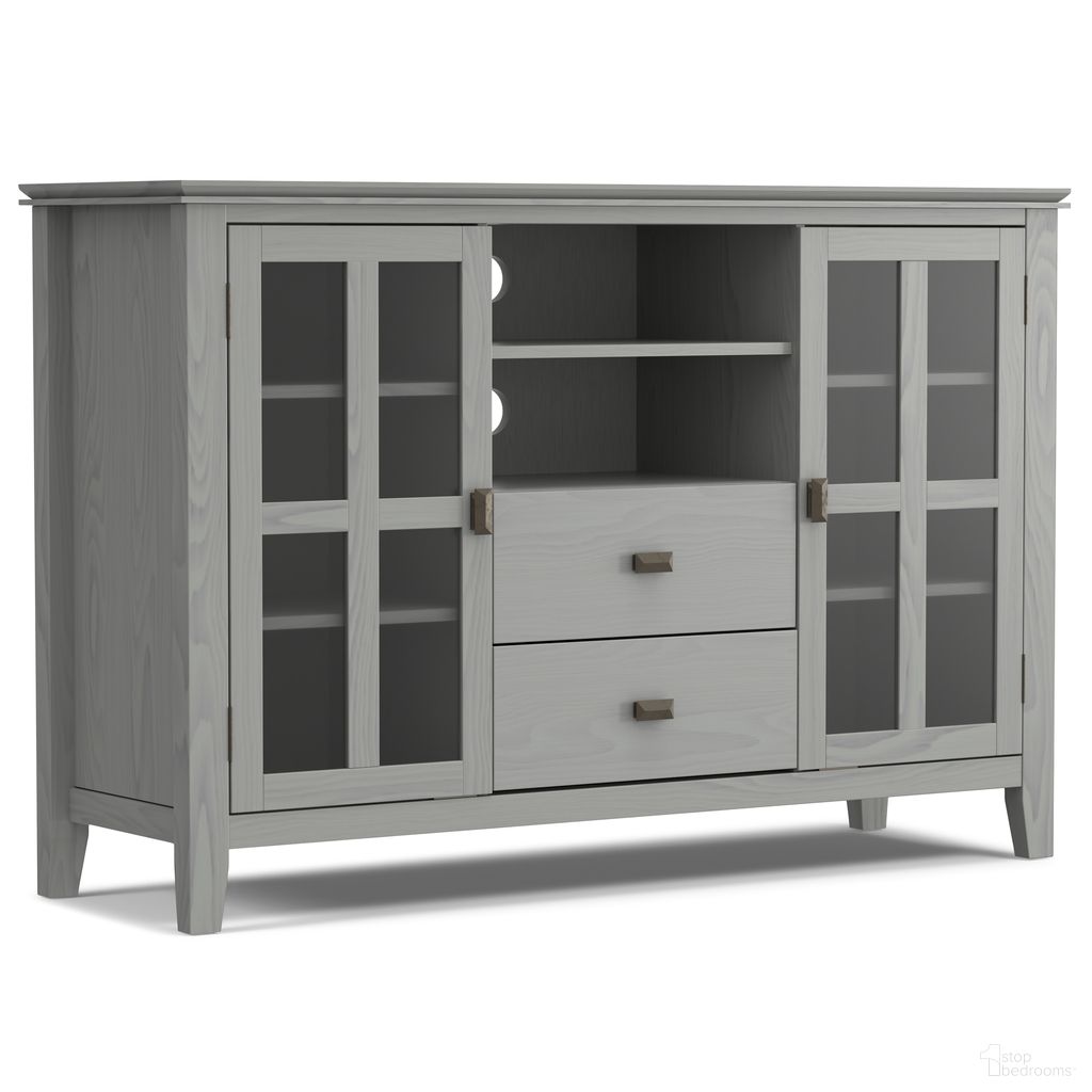 The appearance of Artisan Solid Wood Tall TV Media Stand In Fog Grey designed by Simpli Home in the modern / contemporary interior design. This fog grey piece of furniture was selected by 1StopBedrooms from Artisan Collection to add a touch of cosiness and style into your home. Sku: AXCART17-FOG. Material: Pine.
