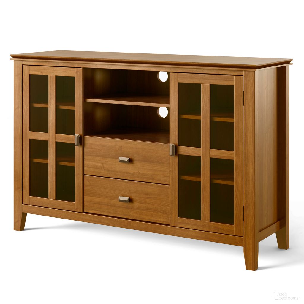 Artisan Solid Wood Tall TV Media Stand In Honey Brown
