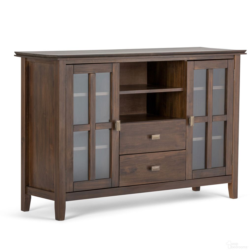 The appearance of Artisan Solid Wood Tall TV Media Stand In Natural Aged Brown designed by Simpli Home in the transitional interior design. This natural aged brown piece of furniture was selected by 1StopBedrooms from Artisan Collection to add a touch of cosiness and style into your home. Sku: AXCHOL005-NAB. Material: Pine.