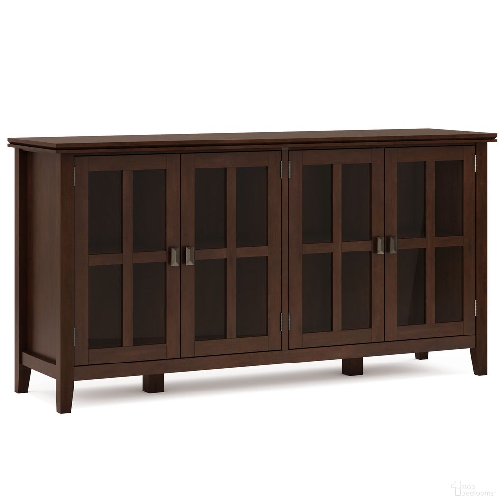 The appearance of Artisan Solid Wood Wide 4 Door Storage Cabinet In Russet Brown designed by Simpli Home in the modern / contemporary interior design. This russet brown piece of furniture  was selected by 1StopBedrooms from Artisan Collection to add a touch of cosiness and style into your home. Sku: AXCART53-RUS. Material: Pine.