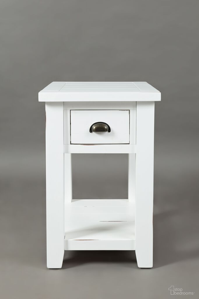 The appearance of Artisan'S Craft Chairside Table In White designed by Jofran in the transitional interior design. This white piece of furniture was selected by 1StopBedrooms from Artisan'S Craft Collection to add a touch of cosiness and style into your home. Sku: 1744-7. Material: Acacia.