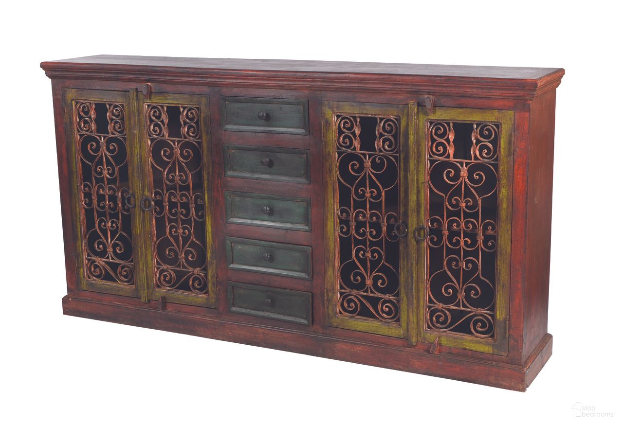 The appearance of Arvada 4 Carved Doors and 5 Drawer Buffet In Brown designed by Moti in the modern / contemporary interior design. This brown piece of furniture was selected by 1StopBedrooms from Arvada Collection to add a touch of cosiness and style into your home. Sku: 44009004. Material: Wood.