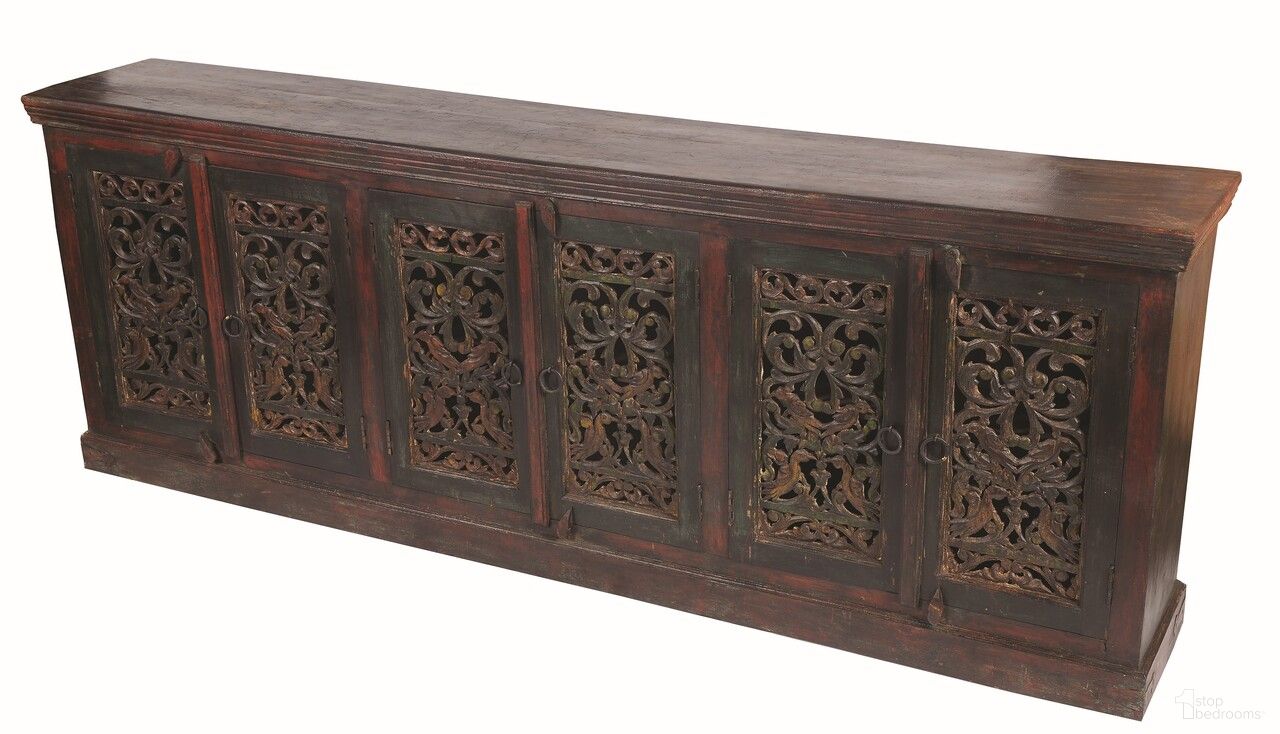 The appearance of Arvada 6 Carved Doors Buffet In Brown designed by Moti in the modern / contemporary interior design. This brown piece of furniture was selected by 1StopBedrooms from Arvada Collection to add a touch of cosiness and style into your home. Sku: 44009017. Material: Solid Wood.