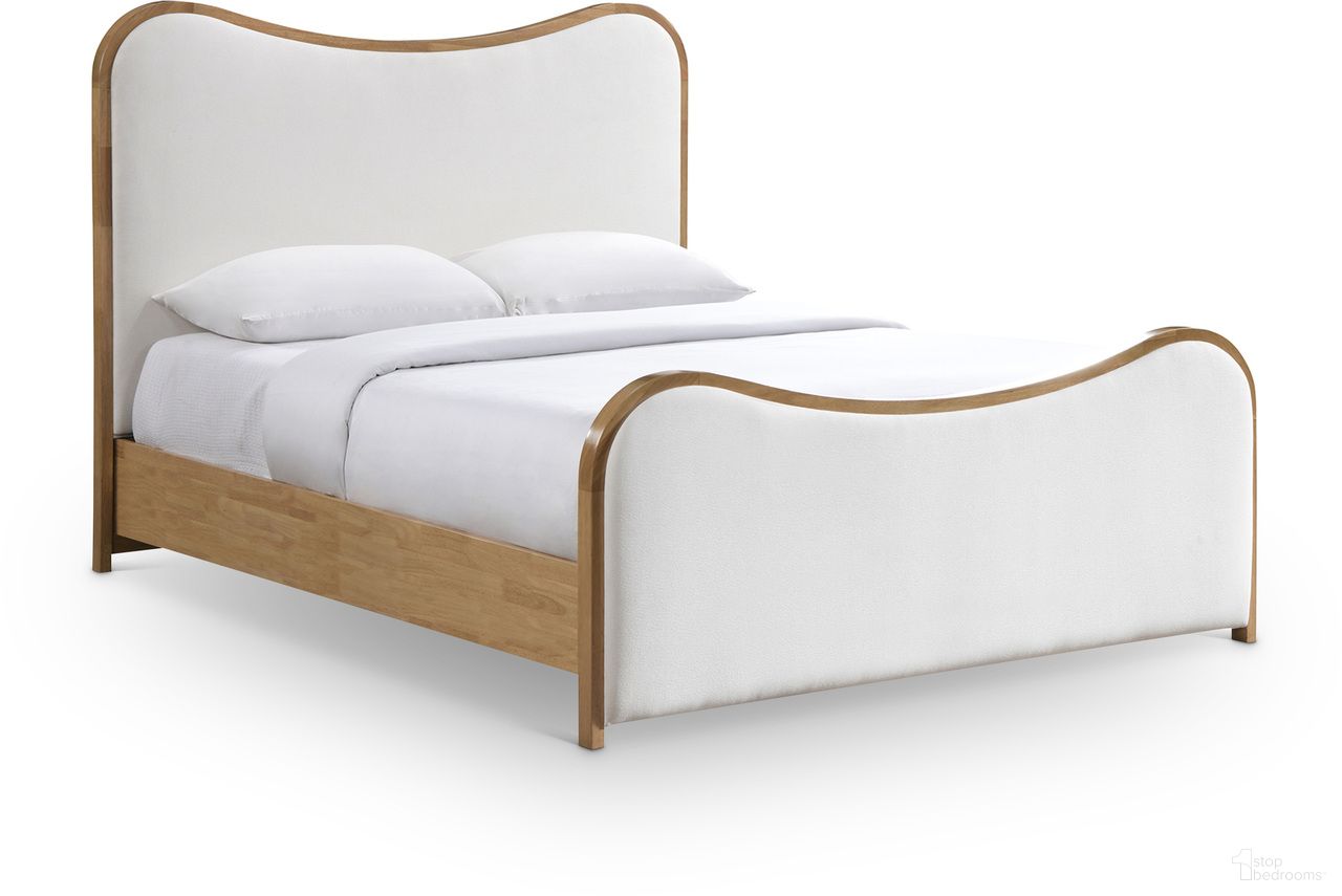 Arvada Linen Textured Fabric Upholstered King Bed In Cream and Brushed Natural