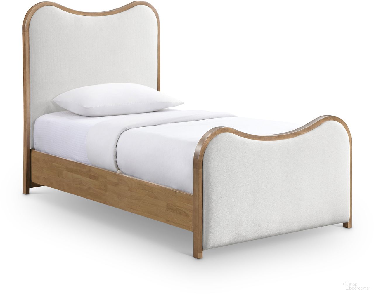 Arvada Linen Textured Fabric Upholstered Twin Bed In Cream and Brushed Natural