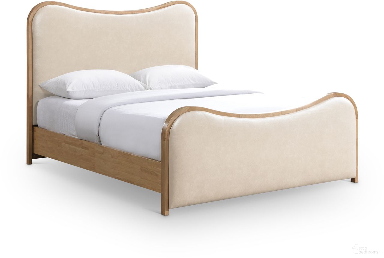 Arvada Vegan Leather Upholstered Queen Bed In Cream and Brushed Natural