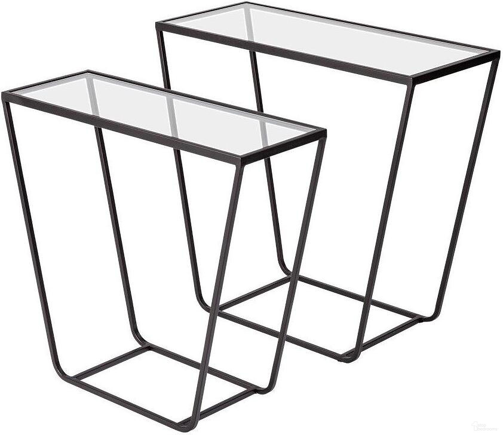 The appearance of Arya Black Rectangular Glass Top Iron Frame Accent Table Set of 2 designed by Mercana in the modern / contemporary interior design. This black piece of furniture  was selected by 1StopBedrooms from Arya Collection to add a touch of cosiness and style into your home. Sku: 68941. Material: Iron.