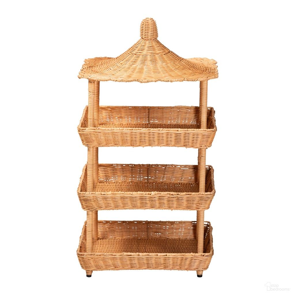 Asante Natural Rattan 3-Tier Display Shelf In Light Honey