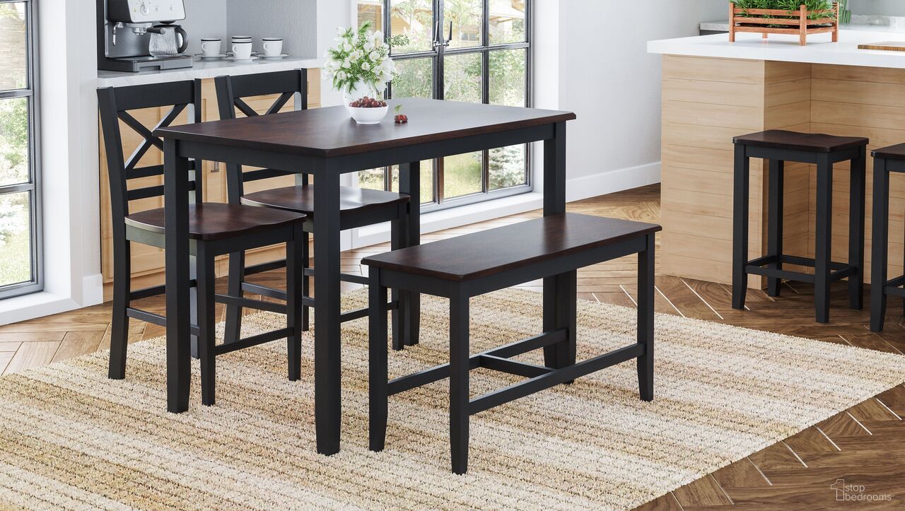 The appearance of Asbury Park 4 Piece Counter Height Dining Room Set with Bench In Black designed by Jofran in the transitional interior design. This black piece of furniture was selected by 1StopBedrooms from Asbury Park Collection to add a touch of cosiness and style into your home. Sku: 1846. Material: Acacia.