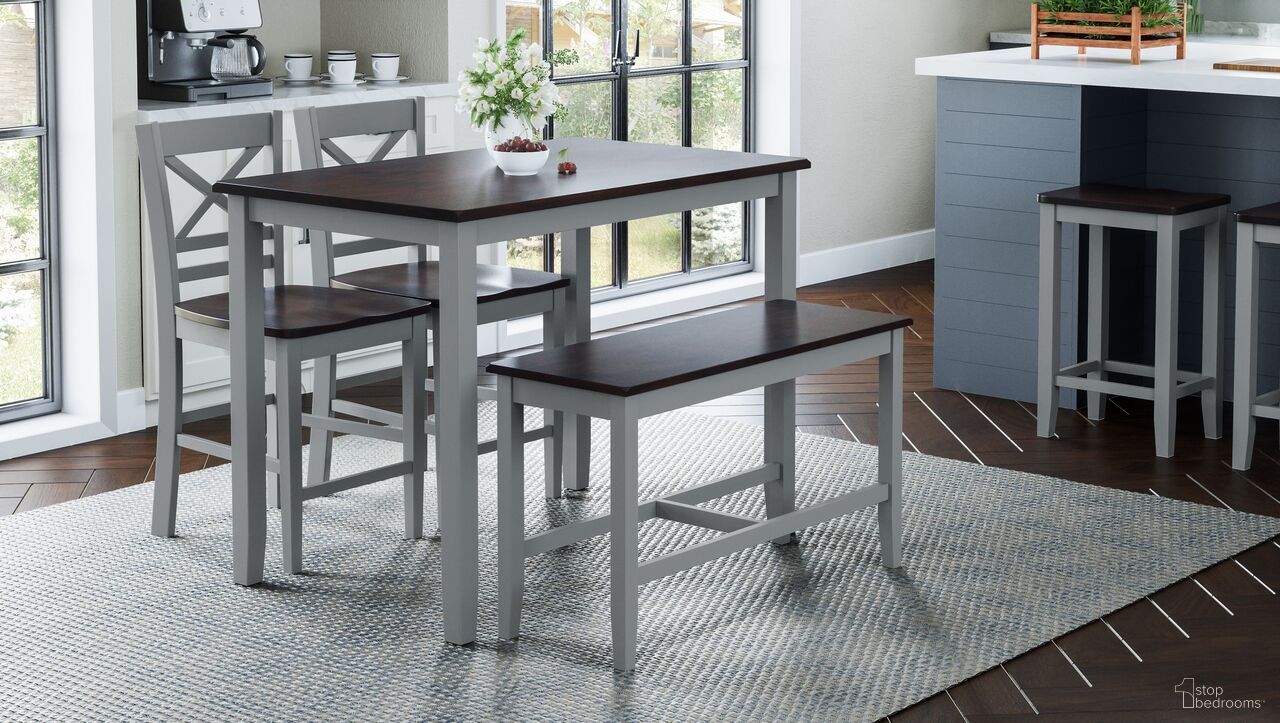 The appearance of Asbury Park 4 Piece Counter Height Dining Room Set with Bench In Grey designed by Jofran in the transitional interior design. This grey piece of furniture  was selected by 1StopBedrooms from Asbury Park Collection to add a touch of cosiness and style into your home. Sku: 1816. Material: Acacia.