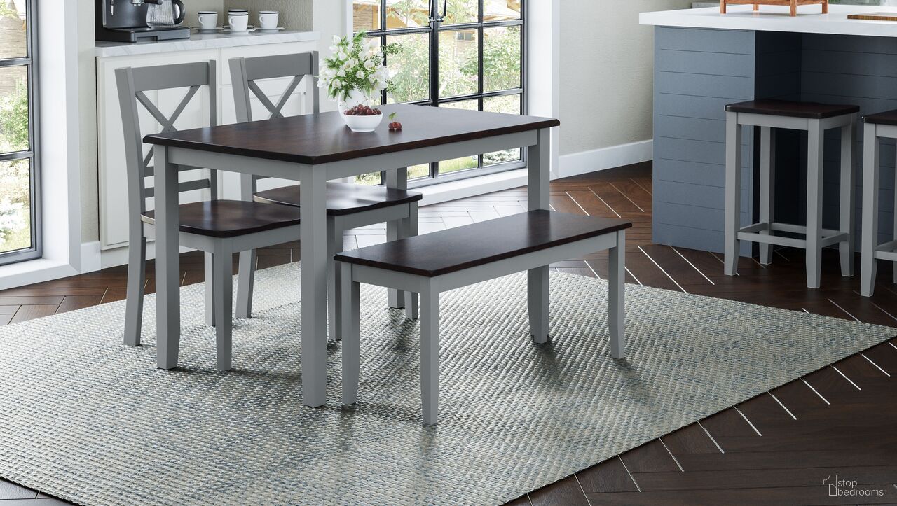 The appearance of Asbury Park 4 Piece Dining Room Set with Bench In Grey designed by Jofran in the transitional interior design. This grey piece of furniture  was selected by 1StopBedrooms from Asbury Park Collection to add a touch of cosiness and style into your home. Sku: 1815. Material: Acacia.