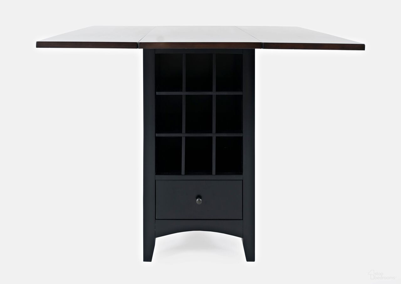 The appearance of Asbury Park Storage Counter Drop Leaf Dining Table with Wine Rack In Black designed by Jofran in the modern / contemporary interior design. This black piece of furniture was selected by 1StopBedrooms from Asbury Park Collection to add a touch of cosiness and style into your home. Sku: 1846-48. Table Base Style: Pedestal. Table Top Shape: Rectangular. Size: 42" x 48". Material: Acacia.