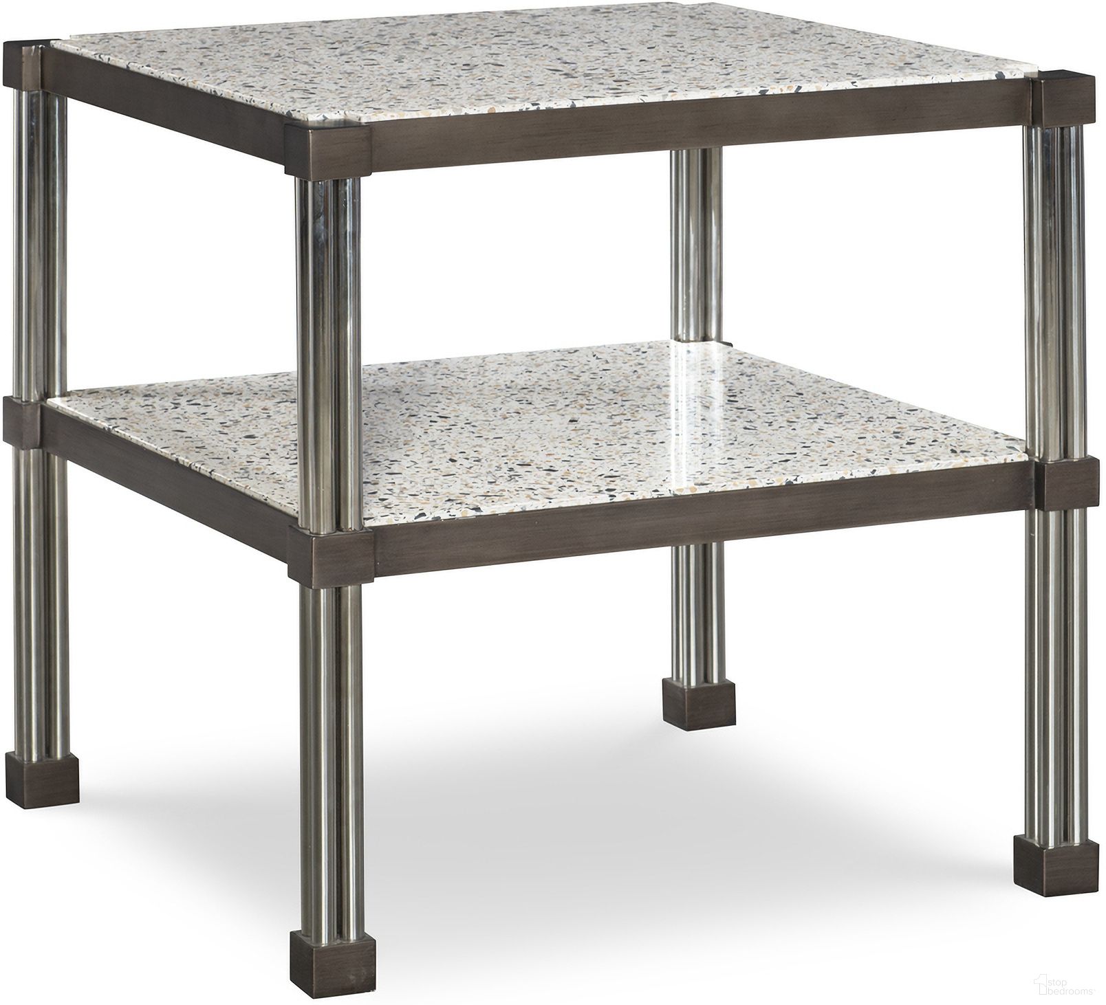 The appearance of Ascher Chairside Table In Bronze designed by Century Furniture in the modern / contemporary interior design. This bronze piece of furniture  was selected by 1StopBedrooms from Carrier and Company Case Collection to add a touch of cosiness and style into your home. Sku: C7A-625. Material: Stone.