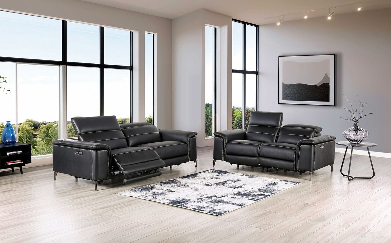The appearance of Ascona Living Room Set In Black designed by Furniture of America in the modern / contemporary interior design. This black piece of furniture was selected by 1StopBedrooms from Ascona Collection to add a touch of cosiness and style into your home. Sku: CM9927BK-SF-PM;CM9927BK-LV-PM. Material: Leather.