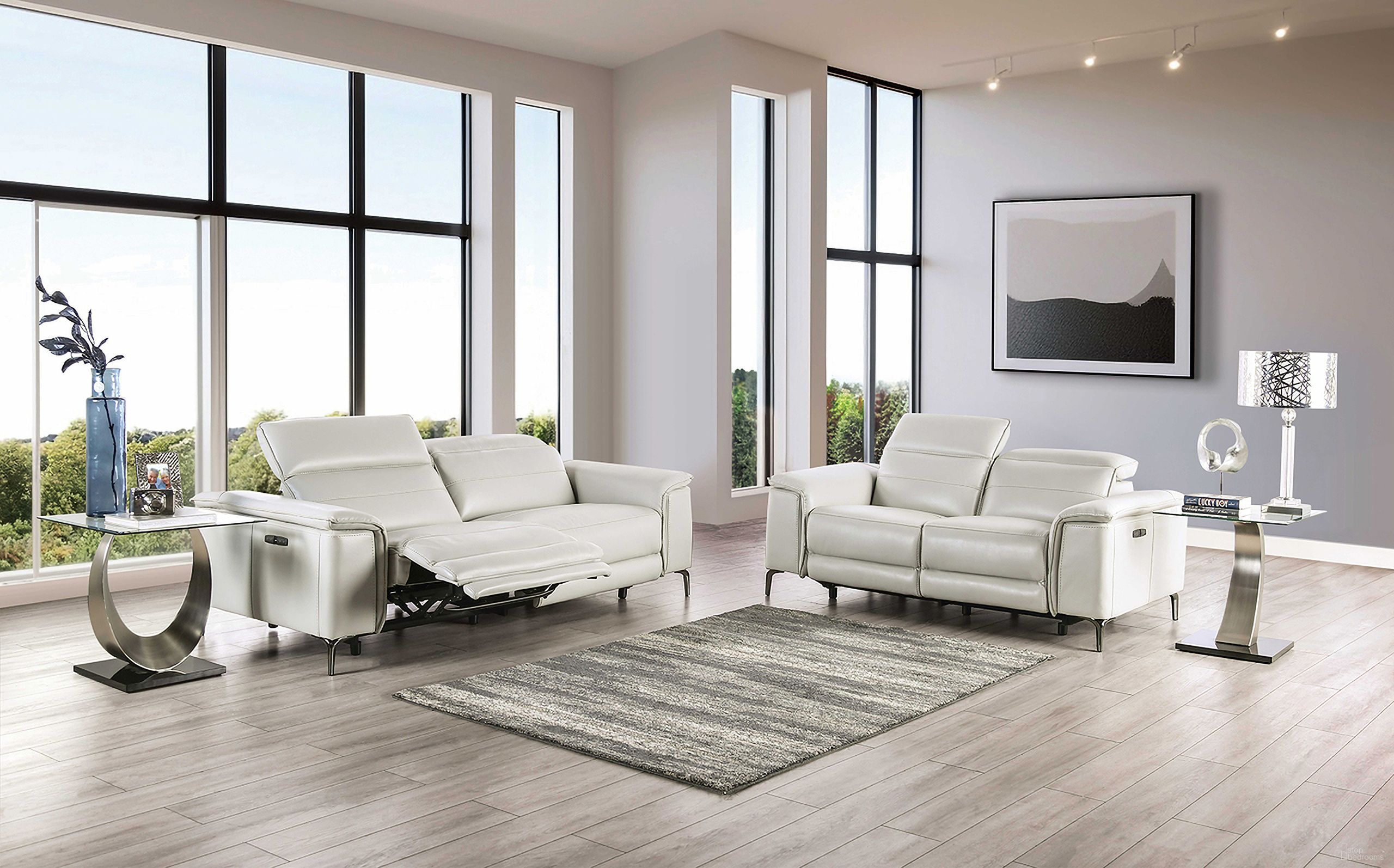 The appearance of Ascona Living Room Set In Light Taupe designed by Furniture of America in the modern / contemporary interior design. This light taupe piece of furniture  was selected by 1StopBedrooms from Ascona Collection to add a touch of cosiness and style into your home. Sku: CM9927FG-SF-PM;CM9927FG-LV-PM. Material: Leather.
