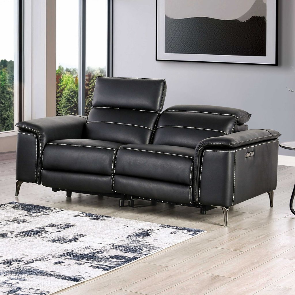 The appearance of Ascona Power Loveseat In Black designed by Furniture of America in the modern / contemporary interior design. This black piece of furniture was selected by 1StopBedrooms from Ascona Collection to add a touch of cosiness and style into your home. Sku: CM9927BK-LV-PM. Material: Leather.