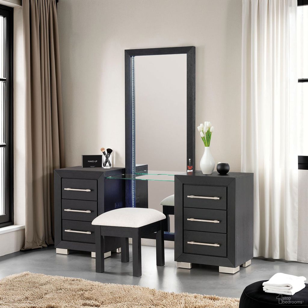 The appearance of Ashbourne Vanity with Stool In Black designed by Furniture of America in the modern / contemporary interior design. This black piece of furniture was selected by 1StopBedrooms from Ashbourne Collection to add a touch of cosiness and style into your home. Sku: FM7415BK-V1;FM7415BK-V2;FM7415BK-VS. Material: Fabric.