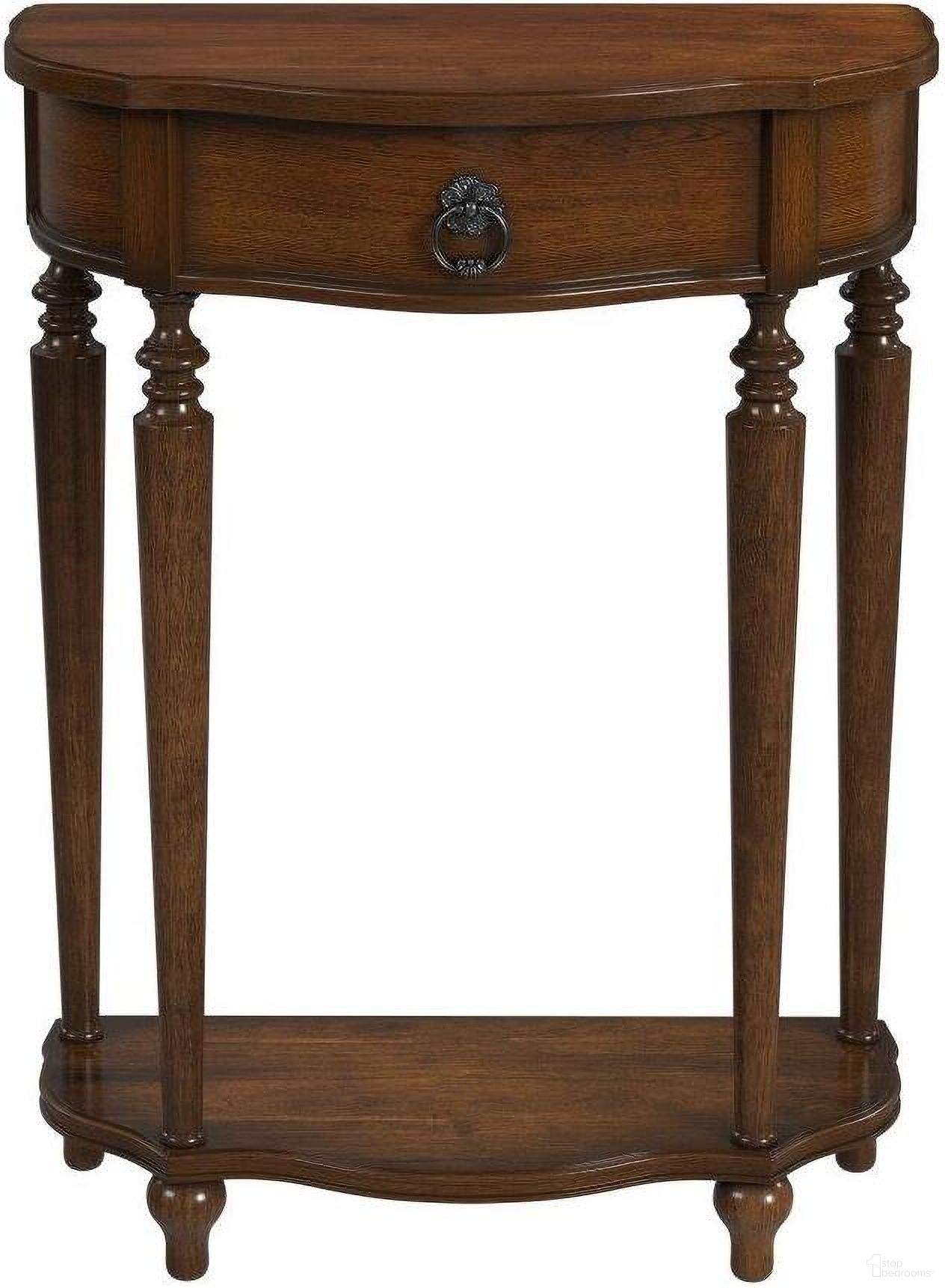 The appearance of Ashby Demilune Antique Cherry Console Table With Storage designed by Butler Specialty Company in the traditional interior design. This antique cherry piece of furniture  was selected by 1StopBedrooms from Ashby Collection to add a touch of cosiness and style into your home. Sku: 2101011. Material: Wood.