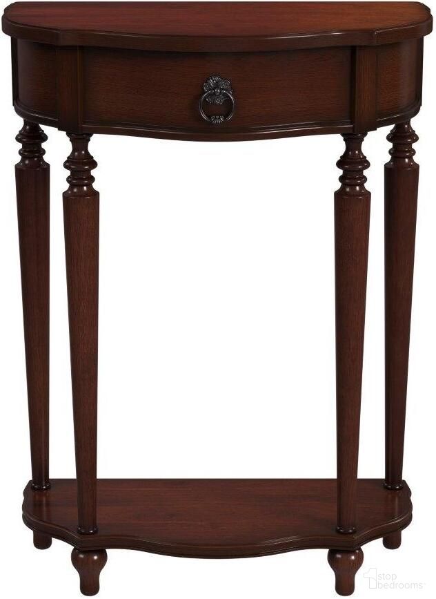 The appearance of Ashby Demilune Cherry Console Table With Storage designed by Butler Specialty Company in the traditional interior design. This cherry piece of furniture  was selected by 1StopBedrooms from Ashby Collection to add a touch of cosiness and style into your home. Sku: 2101024. Material: Wood.