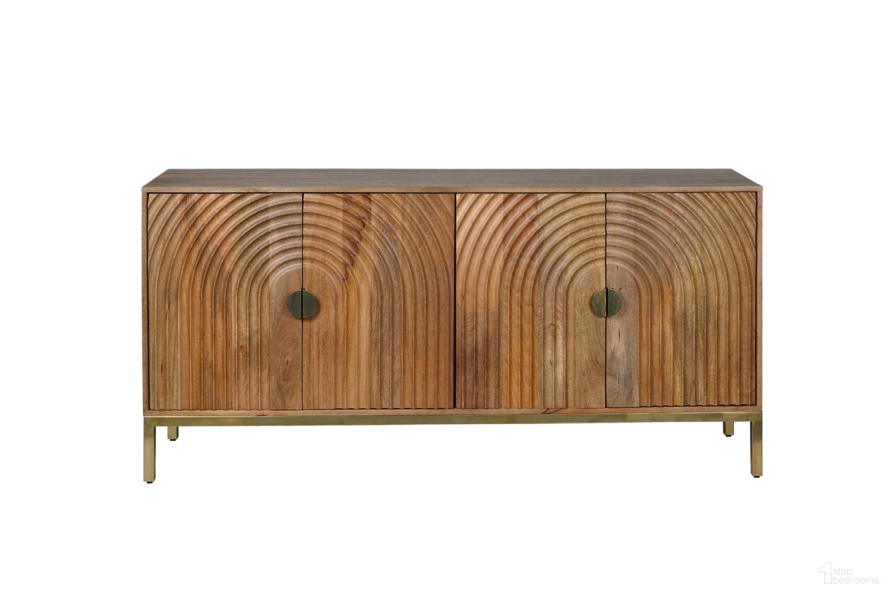 The appearance of Asher 69 Inch Curved Arch Sideboard Cabinet In Natural designed by Jofran in the modern / contemporary interior design. This natural piece of furniture was selected by 1StopBedrooms from Asher Collection to add a touch of cosiness and style into your home. Sku: 2448-69. Material: Iron.
