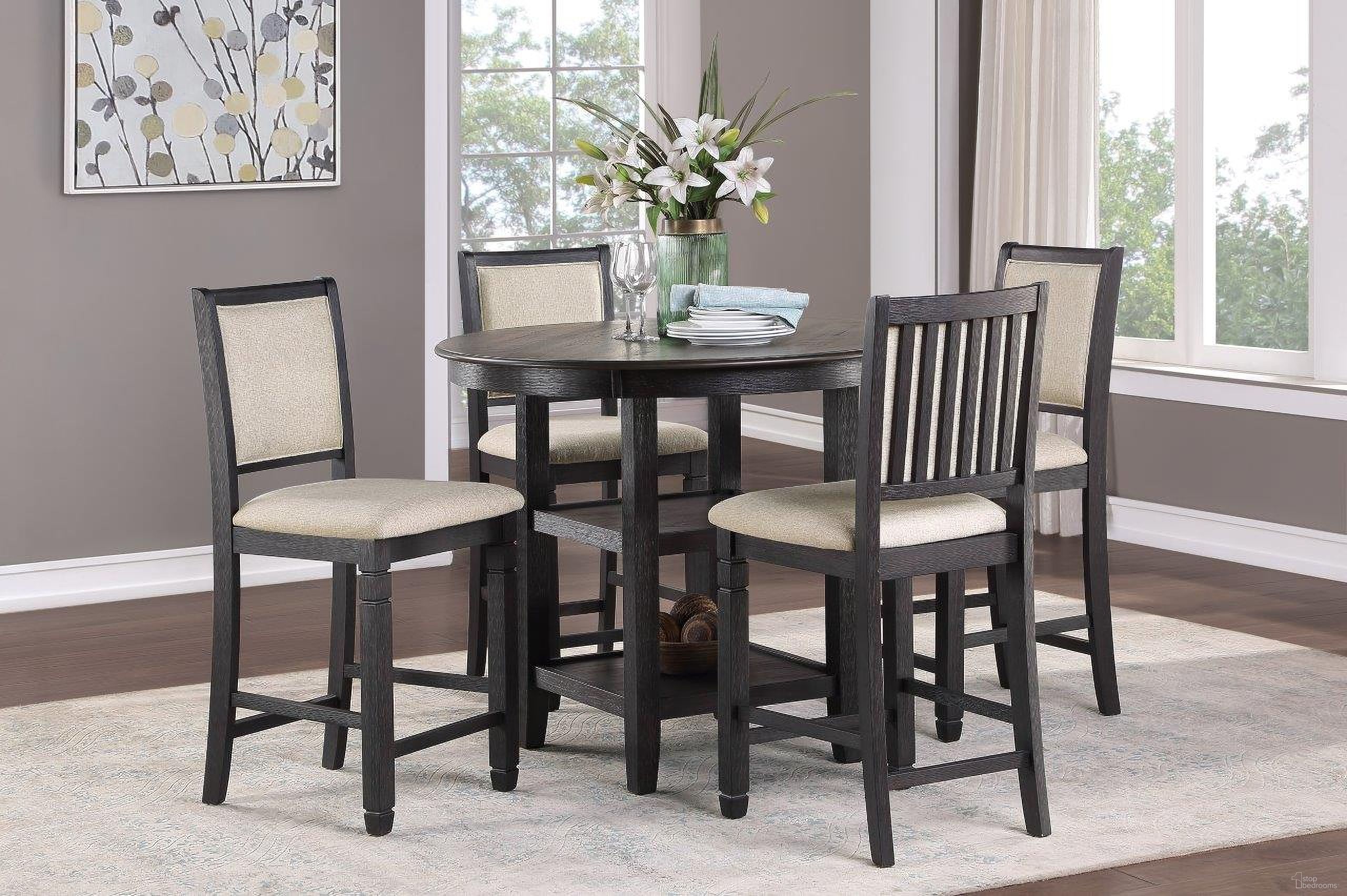 The appearance of Asher Brown And Black Counter Height Dining Room Set designed by Homelegance in the transitional interior design. This black and brown piece of furniture  was selected by 1StopBedrooms from Asher Collection to add a touch of cosiness and style into your home. Sku: 5800BK-36;5800BK-24. Table Base Style: Legs. Table Top Shape: Round. Material: Wood. Size: 42".