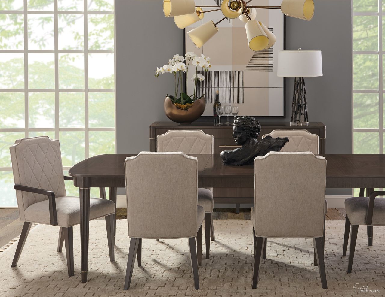 The appearance of Asher Park Rectangular Leg Dining Set In Brown designed by Pulaski in the traditional interior design. This brown piece of furniture was selected by 1StopBedrooms from Asher Park Collection to add a touch of cosiness and style into your home. Sku: P393240;P393270. Material: Wood Veneer. Table Top Shape: Rectangular. Size: 42" x 117".