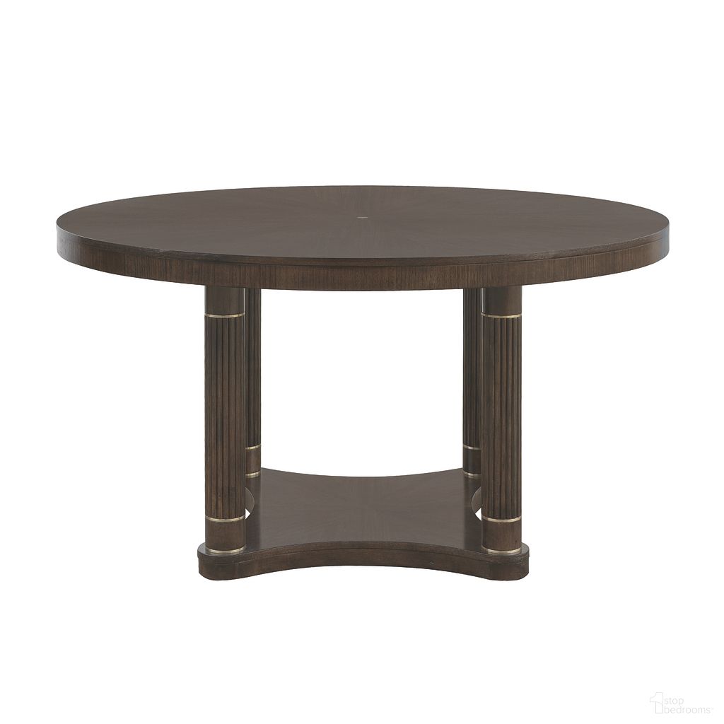 The appearance of Asher Park Round Dining Table In Brown designed by Pulaski in the traditional interior design. This brown piece of furniture was selected by 1StopBedrooms from Asher Park Collection to add a touch of cosiness and style into your home. Sku: P393230;P393231. Table Base Style: Trestle. Table Top Shape: Round. Material: Wood Veneer. Size: 38".